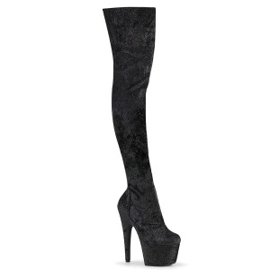 Pleaser Adore-3000WR – Black glitter thigh-high boots (heel 17.8 cm)