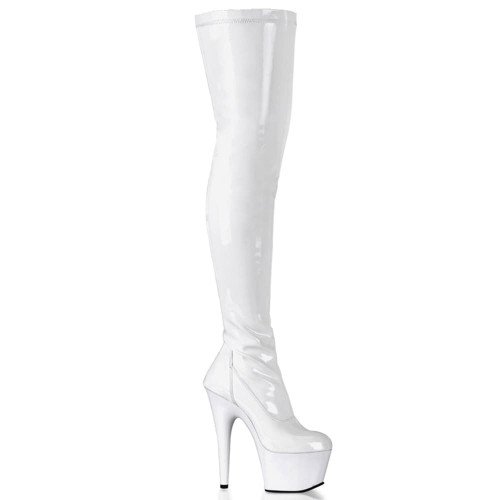 Pleaser Adore-3000 – White Patent Thigh-High Boots (17.8 cm Heel)