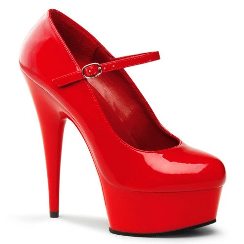 Pleaser Delight-687 - Red Patent Shoes (15 cm Heel)
