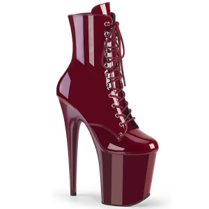Pleaser Flamingo-1020 – Burgundy patent ankle booties (heel 20 cm)
