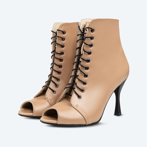 Creamy Heels – Béžové kožené boty High Heels (9 cm)