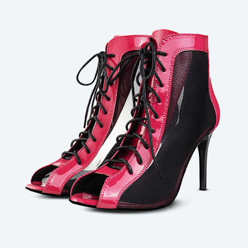 Fuchsia Vegan – Patent Leatherette High Heel Bootie with mesh (heel 9 cm)