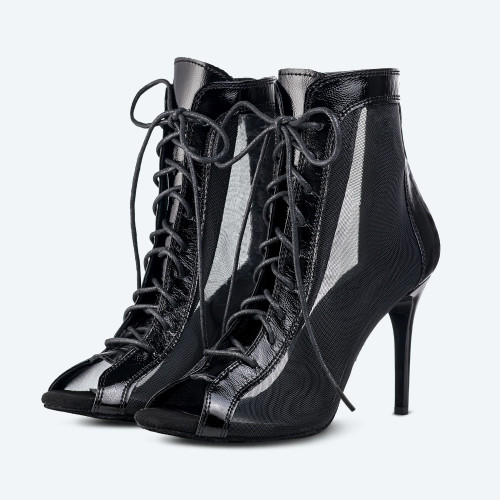 Glam Heels – Černé boty z pravé kůže High Heels se síťovinou (9 cm)