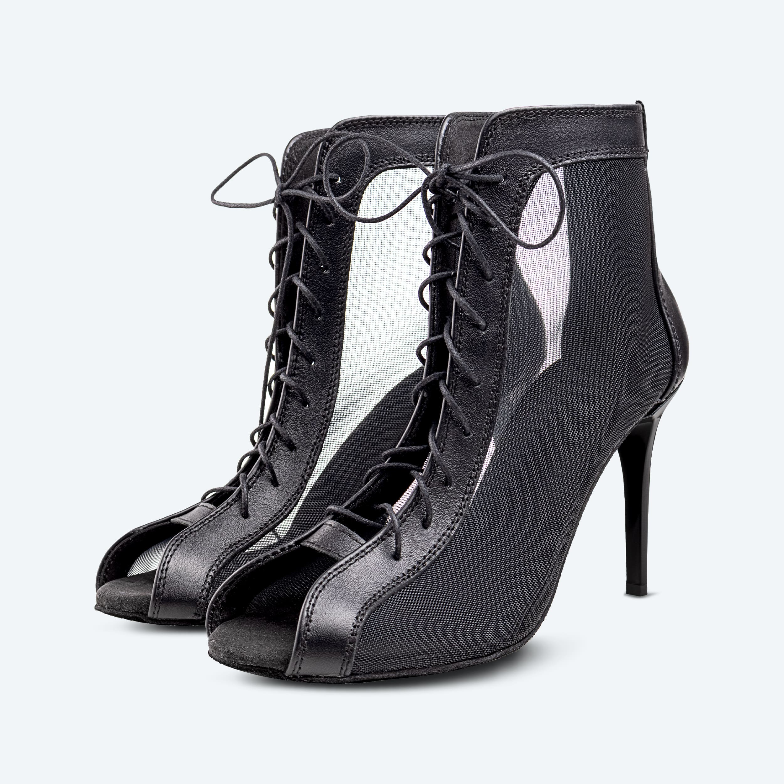 Paris – Black Leather High Heel Bootie with mesh (heel 9 cm)