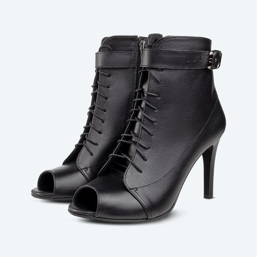 Queen Heels – Black Leather High Heel Bootie with double fixation (heel 9 cm)