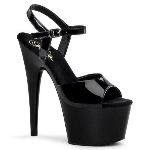 Pleaser Adore-709 - Black Patent/Black Ankle Strap Sandals (Heel 17.8 cm)
