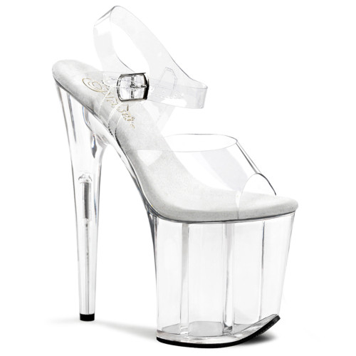 Pleaser Flamingo-808 - Clear/Clear Ankle Strap Sandals with High Platform (20.3 cm Heel)